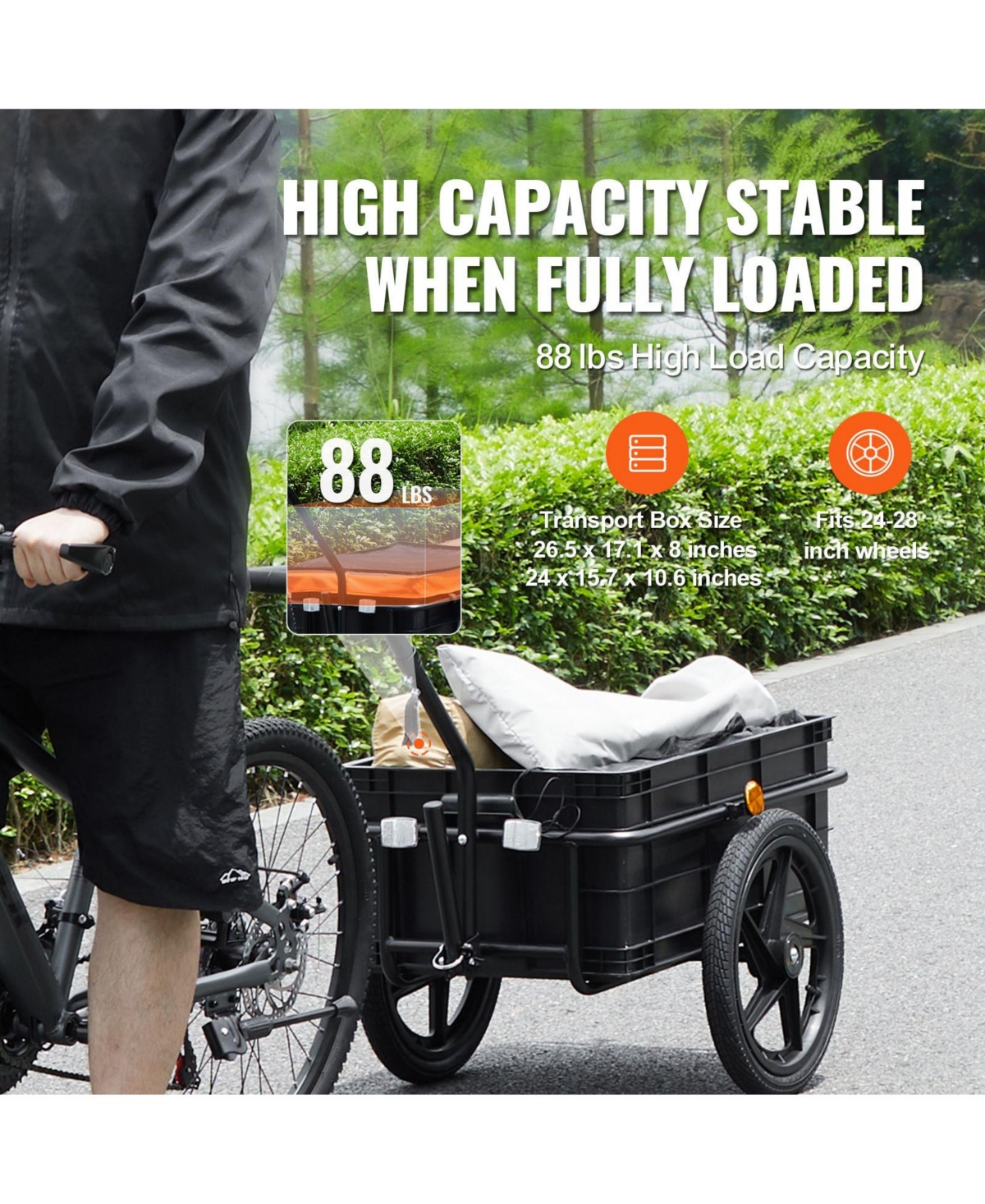 Mountaintop Bike Cargo Trailer,88LBS,16"Wheels,Universal Hitch, Waterproof Cover, Reflectors, Fit 24"-28" Bikes
