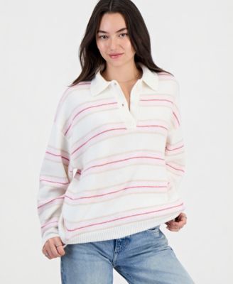 Juniors' Collar Rugby Slouchy Striped Sweater
