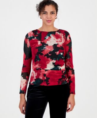 Women's Long-Sleeve Crewneck Ruched Top