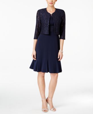 Jessica Howard Sequined Floral Lace Dress and Jacket - Dresses - Women ...