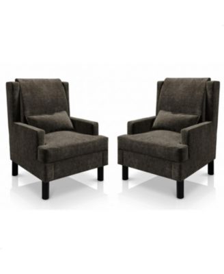 Set of 2 Wingback Accent Chairs - Mid-Century Chenille Reading Chair, High Back, 5.1" Cushion, Wood Frame and Lumbar Pillow, 350 lbs