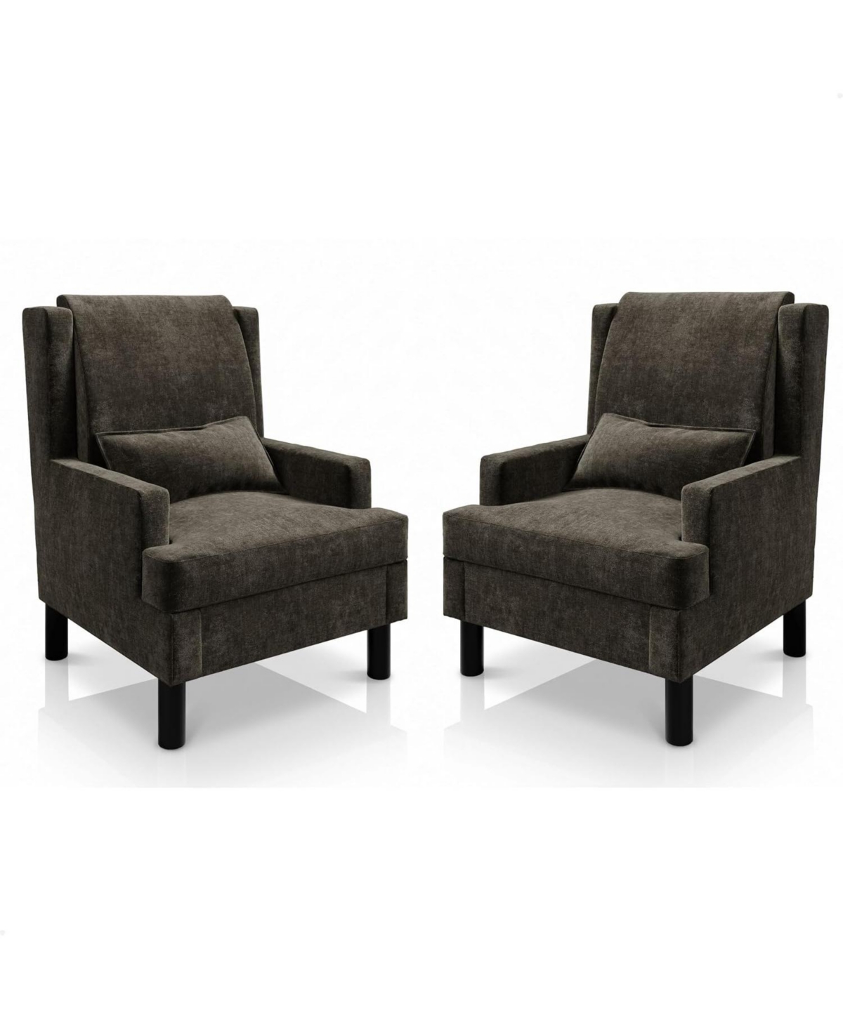 homfan Set of 2 Wingback Accent Chairs - Mid-Century Chenille Reading Chair, High Back, 5.1" Cushion, Wood Frame and Lumbar Pillow, 350 lbs - Dark Bro