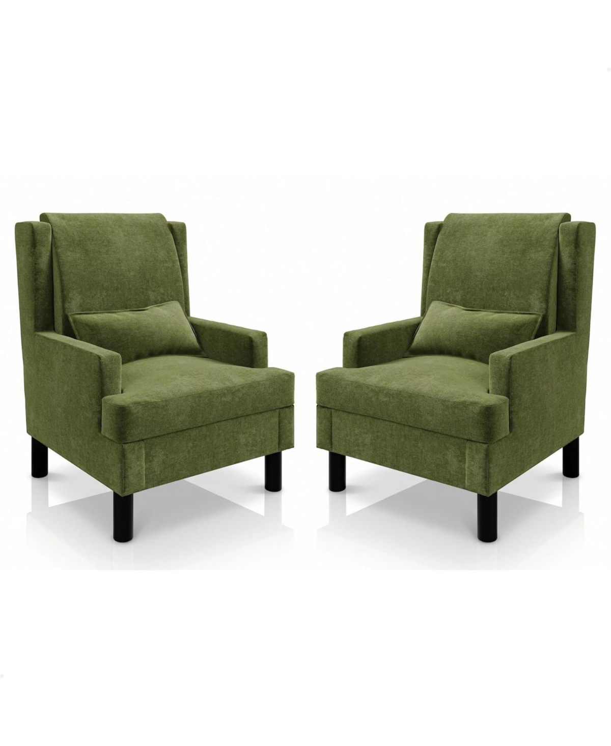 homfan Set of 2 Wingback Accent Chairs - Mid-Century Chenille Reading Chair, High Back, 5.1" Cushion, Wood Frame and Lumbar Pillow, 350 lbs - Green