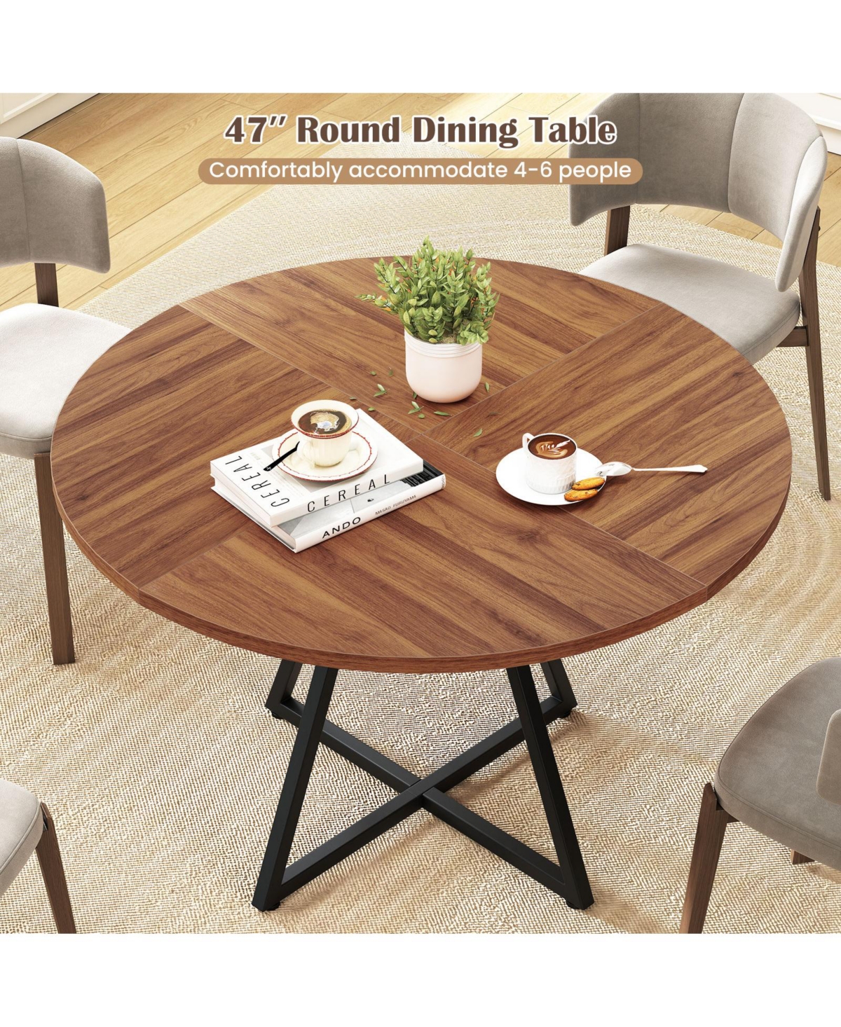 Mecale 47-Inch Round Dining Table for 4 with Storage Shelf