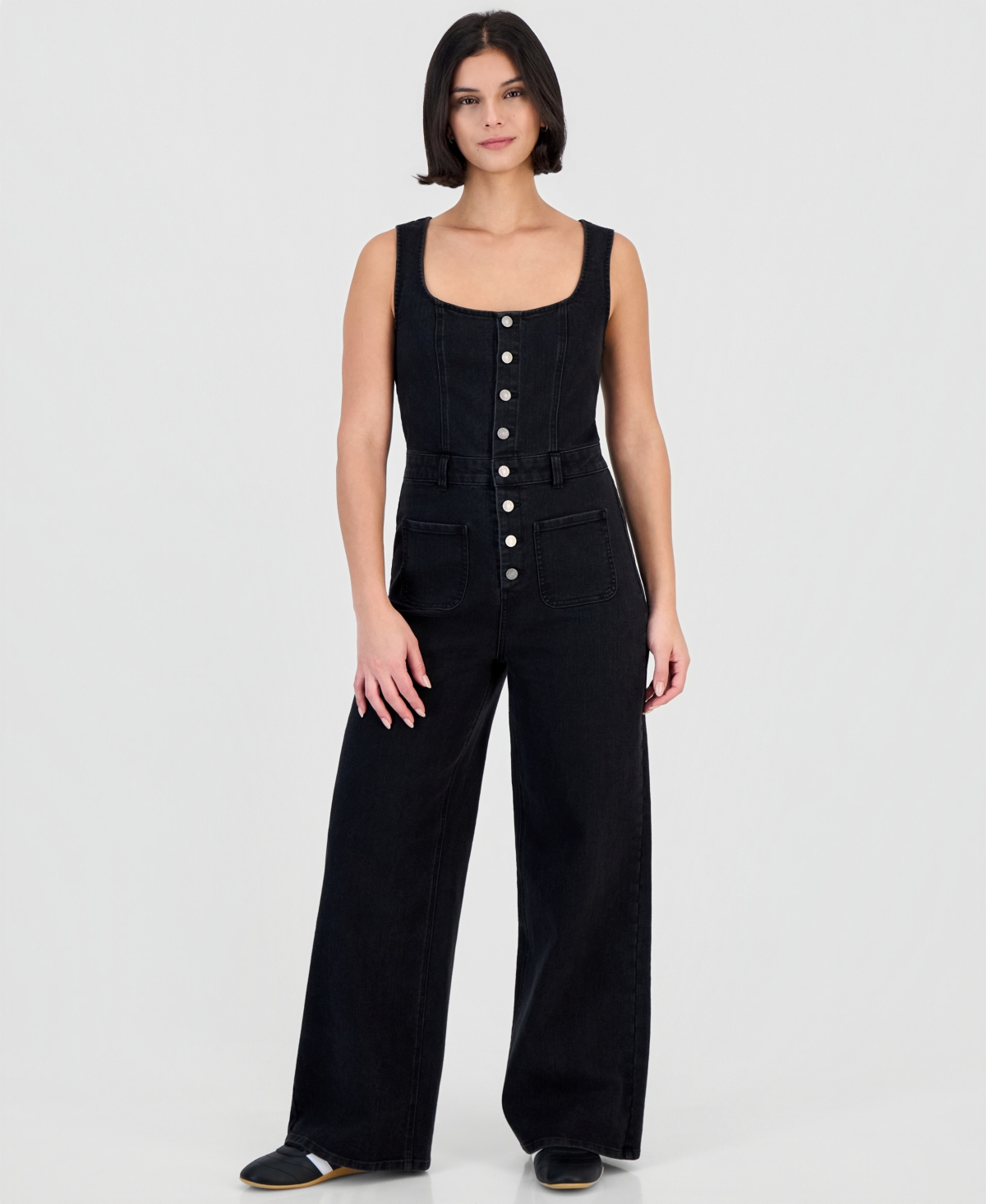 Fvr Drm Women's Strapless Wide-Leg Rhinestone Denim Jumpsuit