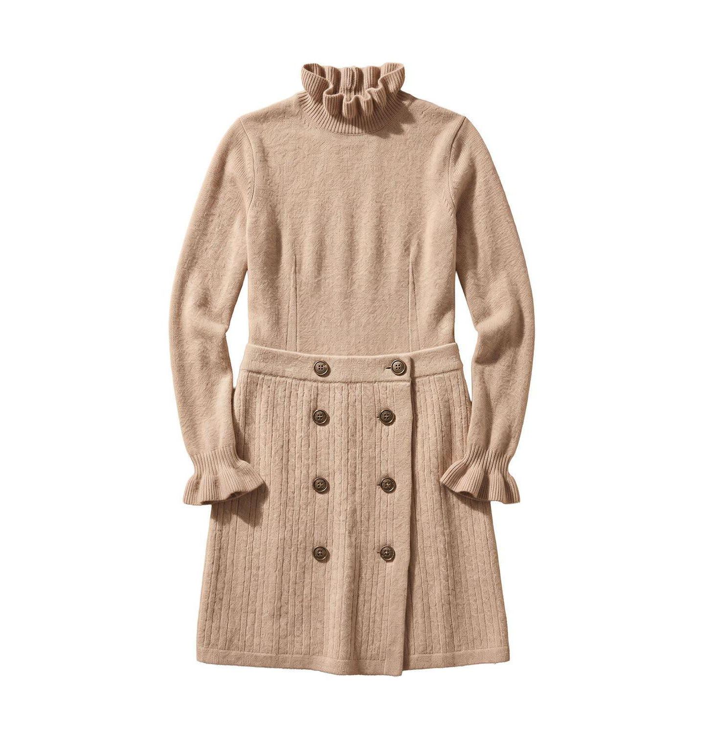 Платье Hope & Henry Organic Mock Neck Ruffle Edge Sweater Dress для девочек, цвет: Верблюжий меланжевый — фото 1