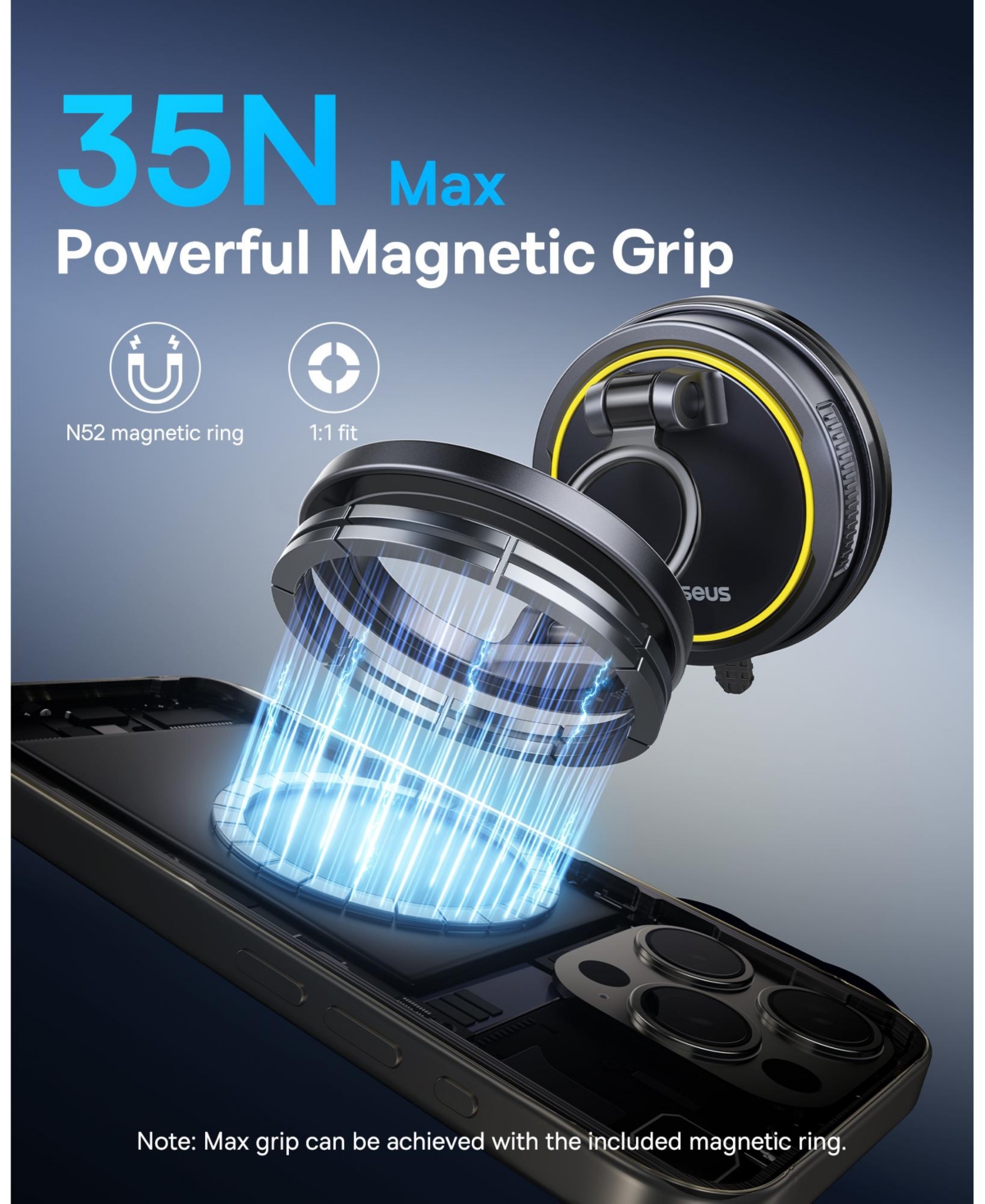 Baseus MagSafe Magnetic Vacuum-Seal Car Phone Mount for iPhone 12-17 and Android