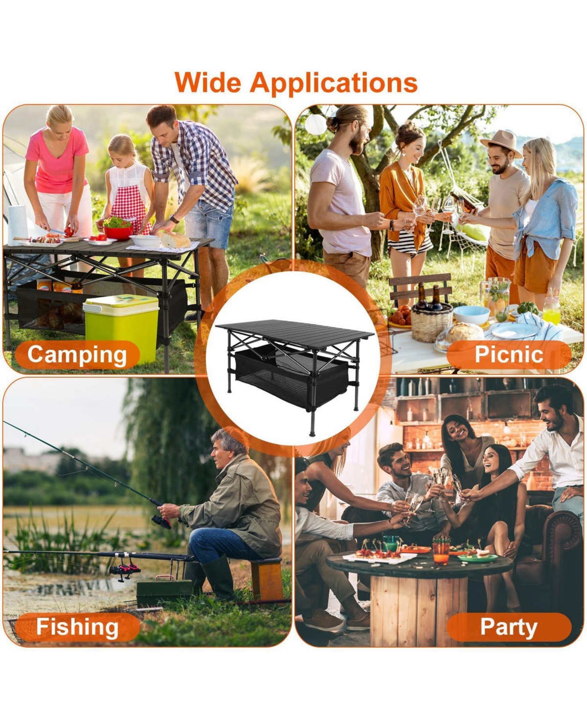 Mountaintop Folding Camping Table, Lightweight Aluminum Roll-Up Picnic Table with Carrying Bag, Heavy-Duty for Bbq, Beach & Patio