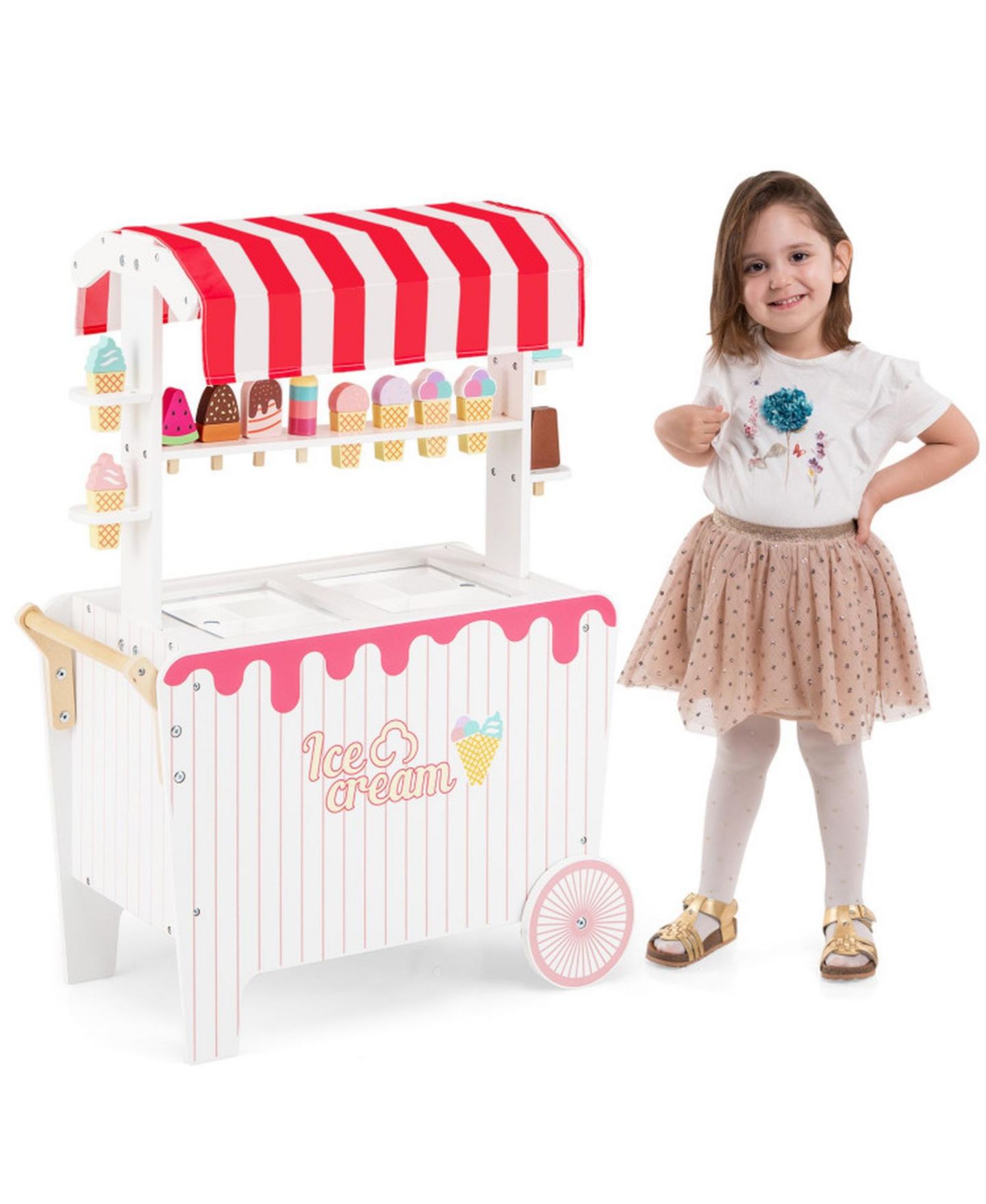 Детский игровой набор SUGIFT Ice Cream Cart 12-Piece Rolling Canopy Playset, Ages 3+, цвет: Красный — фото 9