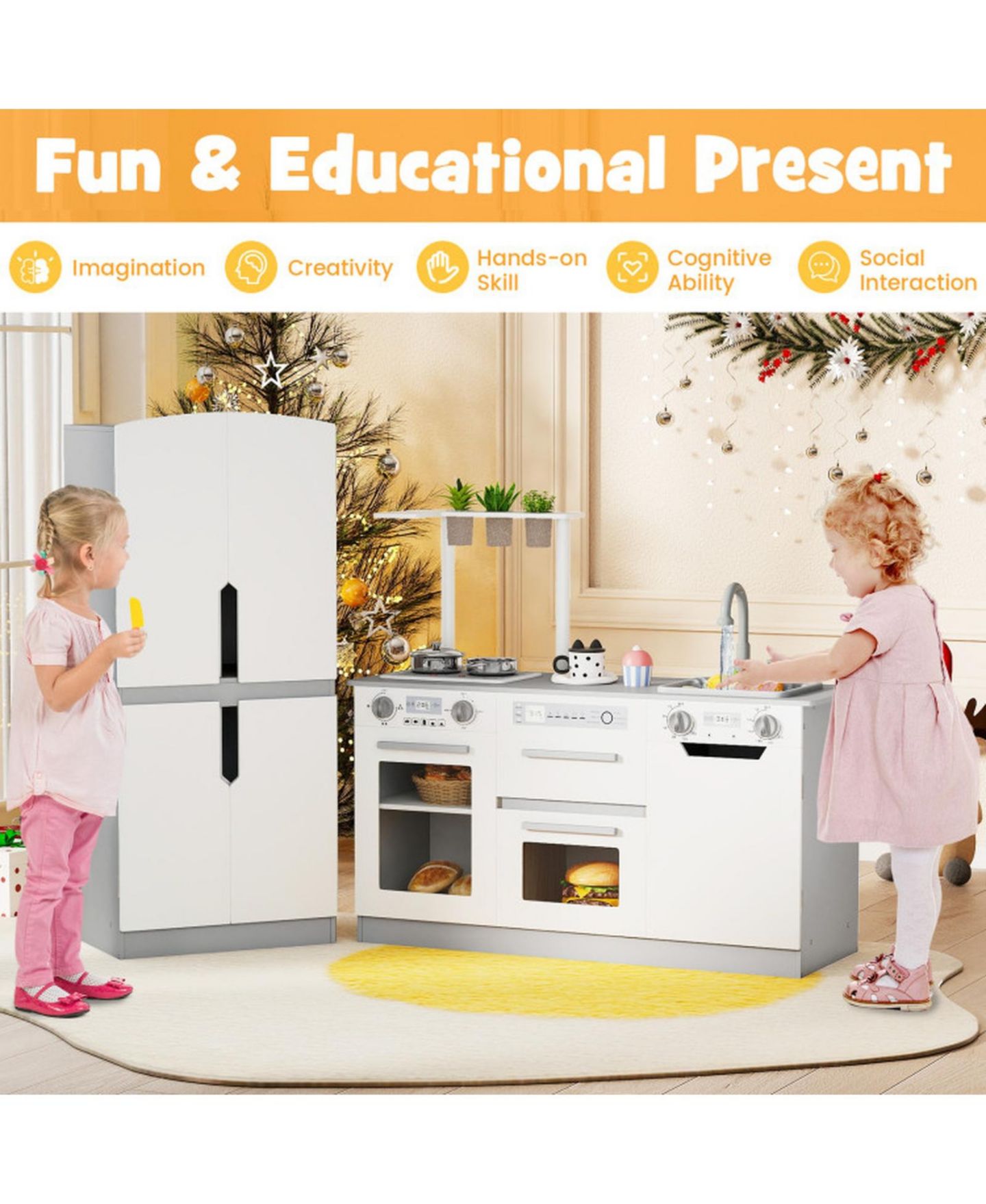 Детский игровой набор SUGIFT Running Water Faucet 2-Piece Wooden Kitchen Playset, Ages 3+, цвет: Серый — фото 9