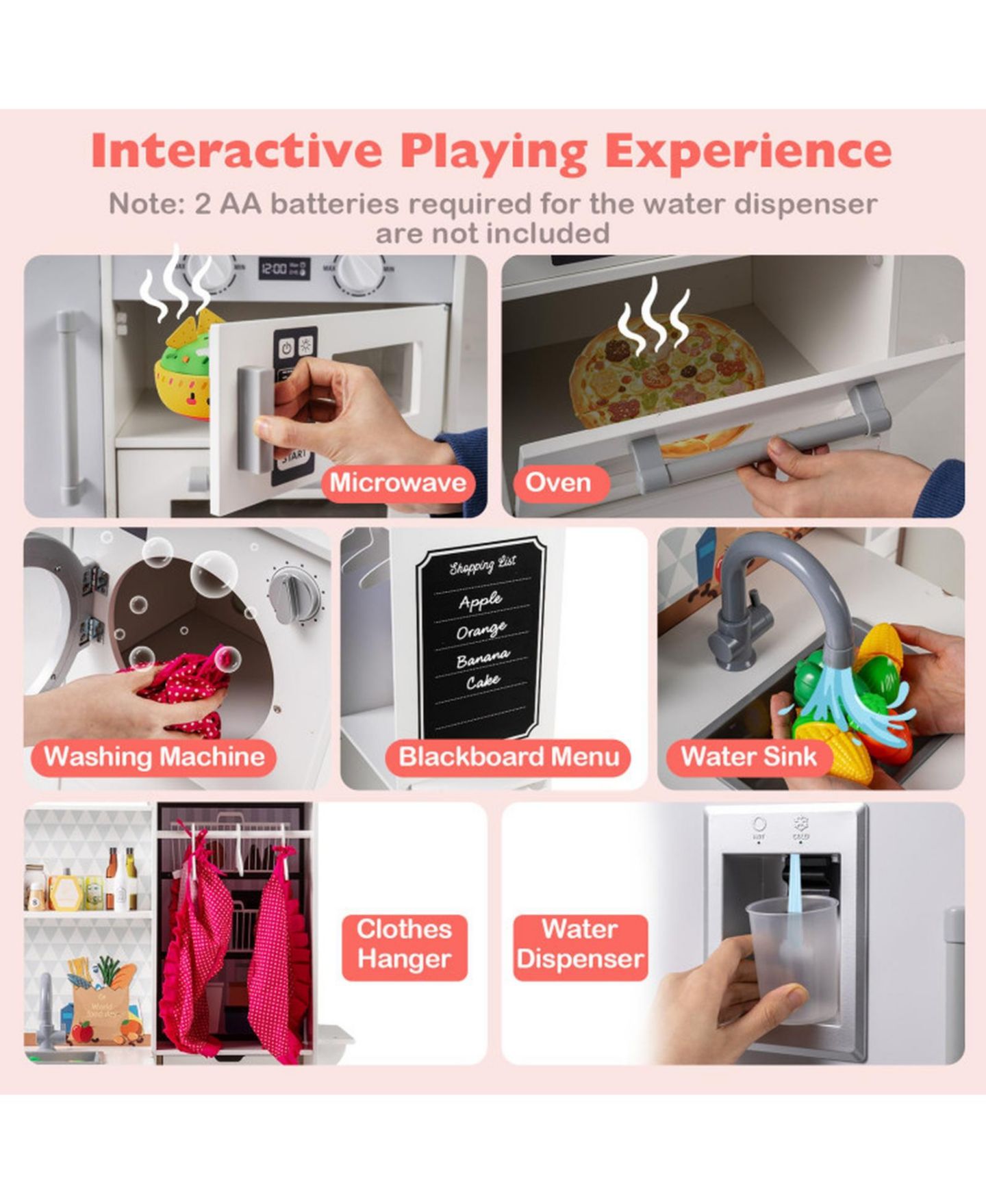 Детская игрушка SUGIFT Double-Sided Toddler Play Kitchen with Water Dispenser and Luminous Range Hood Ages 3 Plus, цвет: Белый — фото 6