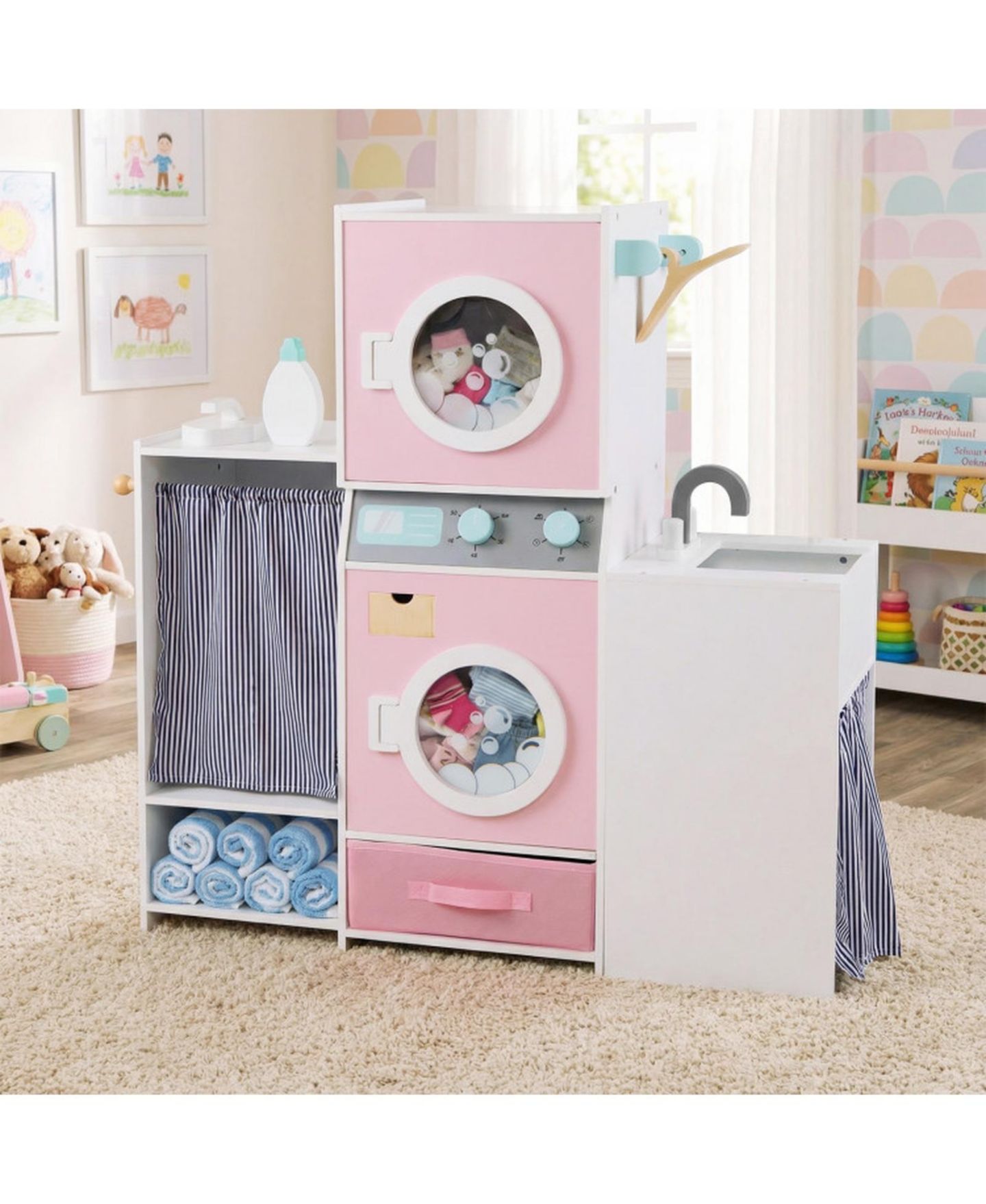 Детский игровой набор SUGIFT Kids Laundry Dual Washers Ironing Board Playset, Ages 3+, цвет: Розовый — фото 2