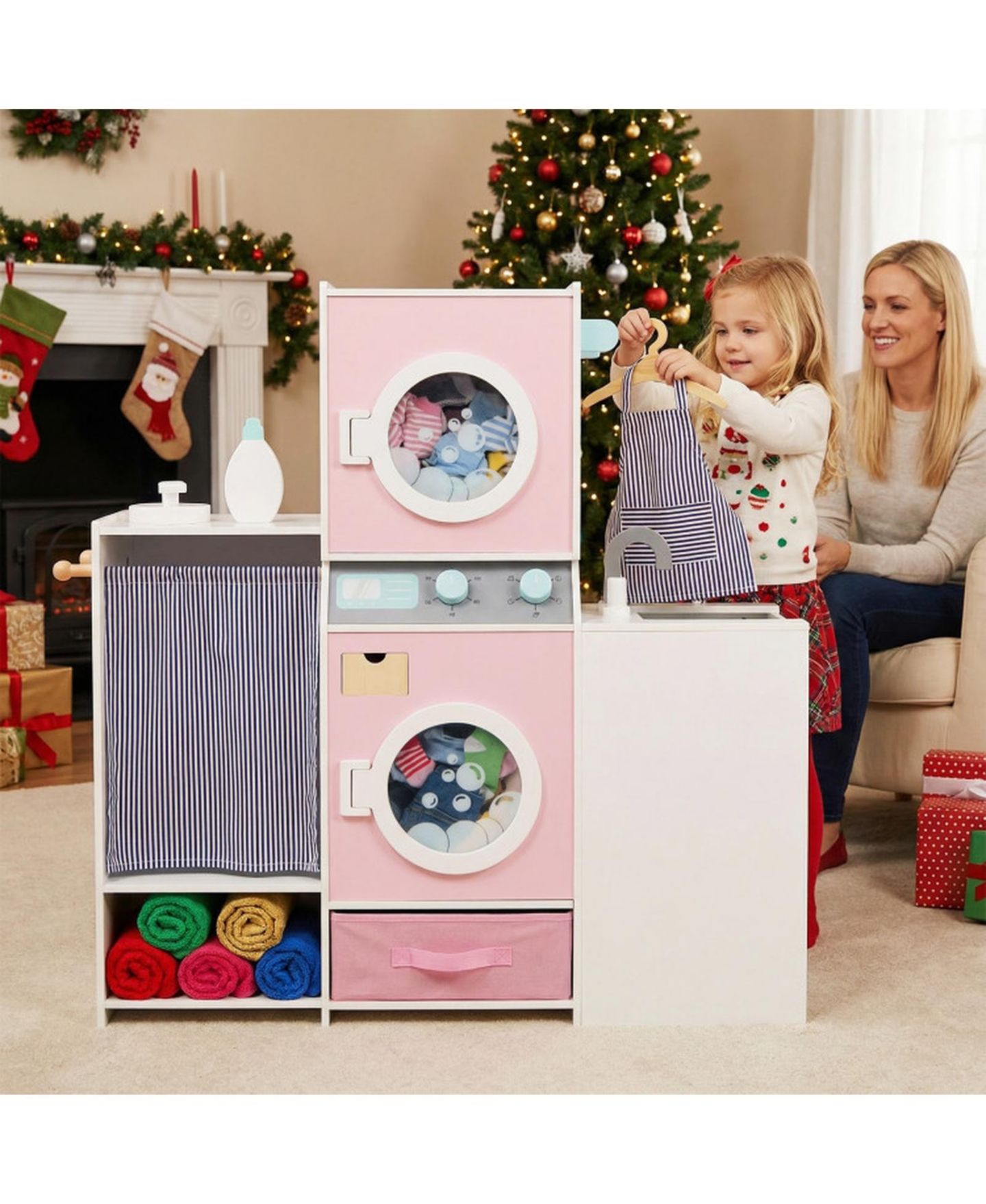 Детский игровой набор SUGIFT Kids Laundry Dual Washers Ironing Board Playset, Ages 3+, цвет: Розовый — фото 11