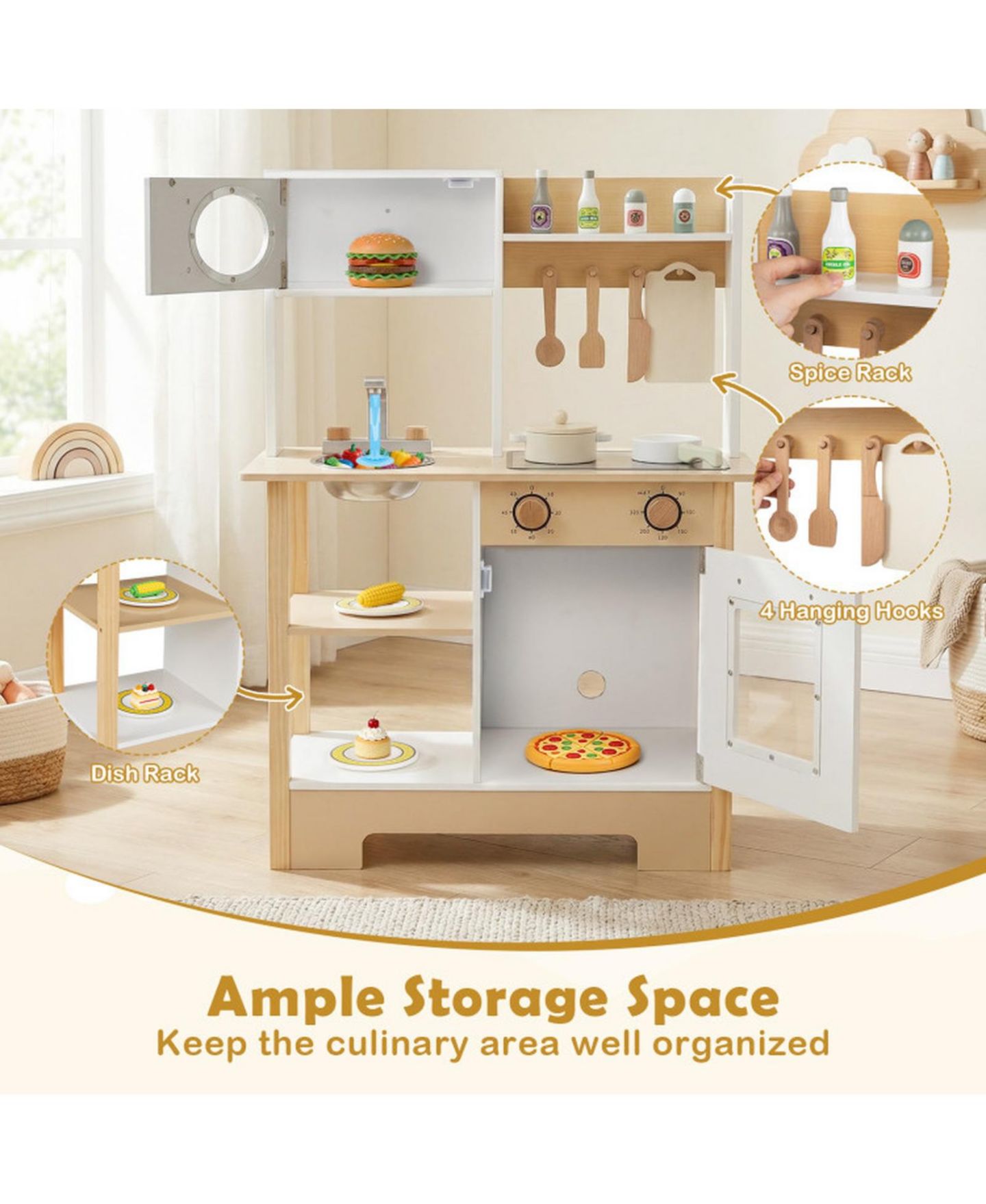 Детский игровой набор SUGIFT Wooden Toy Kitchen Playset with Built-In Chalkboard and Stainless Steel Sink, 13-Piece, Ages 3+, цвет: Белый — фото 5