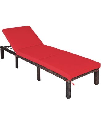 Outdoor Rattan Adjustable Chaise Lounge with Cushion