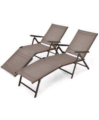 Set of 2 Foldable Chaise Lounge Chairs with 2-Position Footrest