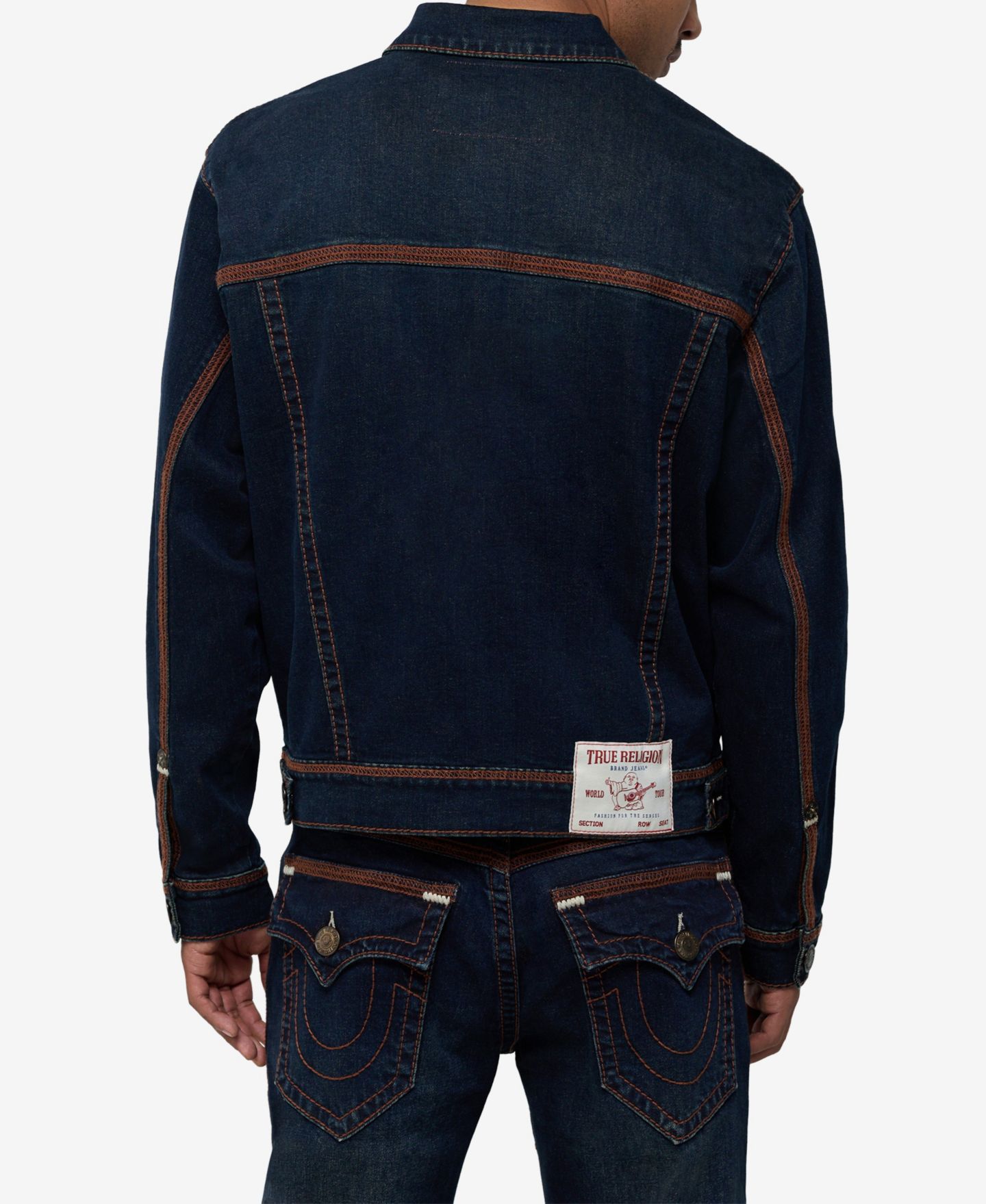 Мужская куртка True Religion Super Flatlock Trucker, цвет: Полуночная тёмная варка — фото 3