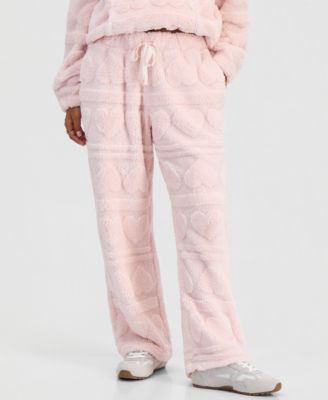 Juniors' Heart-Embossed Sherpa Wide-Leg Pants