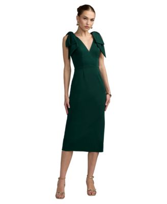 Petite Statement-Bows V-Neck Sleeveless Midi Dress