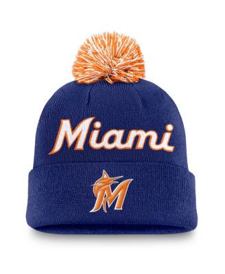 Men's Royal Miami Marlins Peak Cuffed Knit Hat with Pom