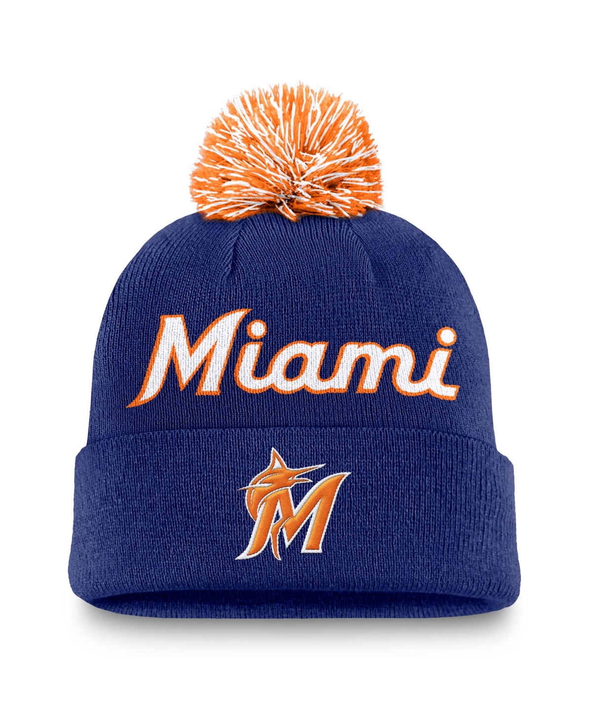 Nike Men's Royal Miami Marlins Peak Cuffed Pom with Knit Hat