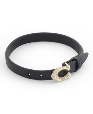 Black Pav&eacute; Signature C Buckle Leather Bracelet