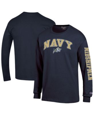 Men's Navy Midshipmen Arch Over Logo 2-Hit Long Sleeve T-Shirt