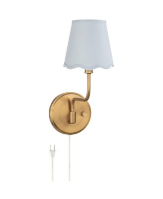 Opehlia 9 1/2" High Warm Brass Plug-In Wall Sconce Blue Scallop Shade