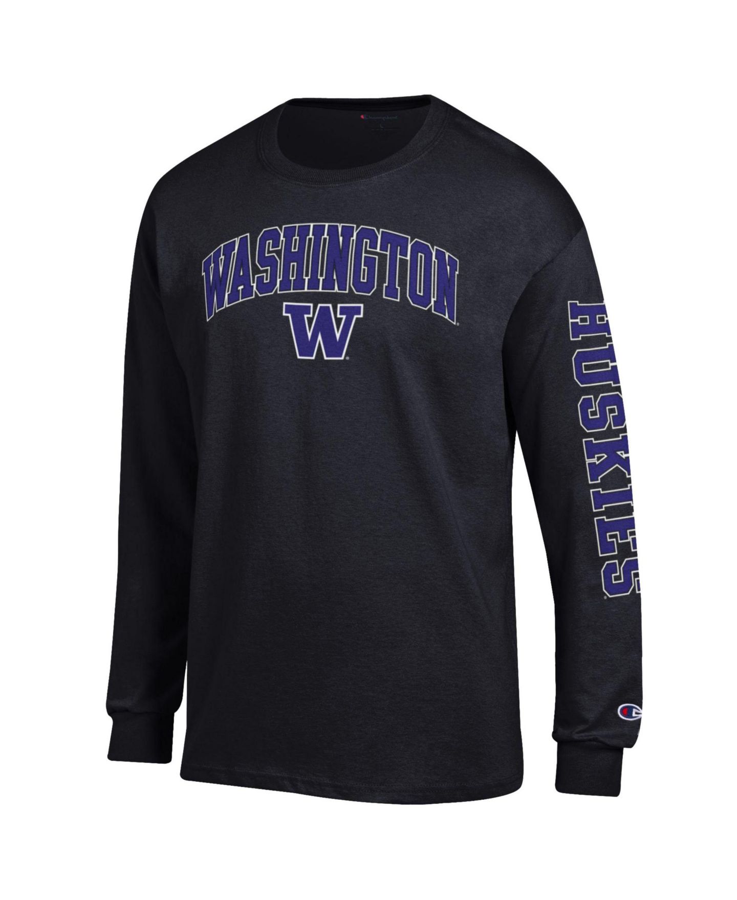 Мужская футболка Champion Black Washington Huskies Arch Over Logo 2-Hit Long Sleeve — фото 2