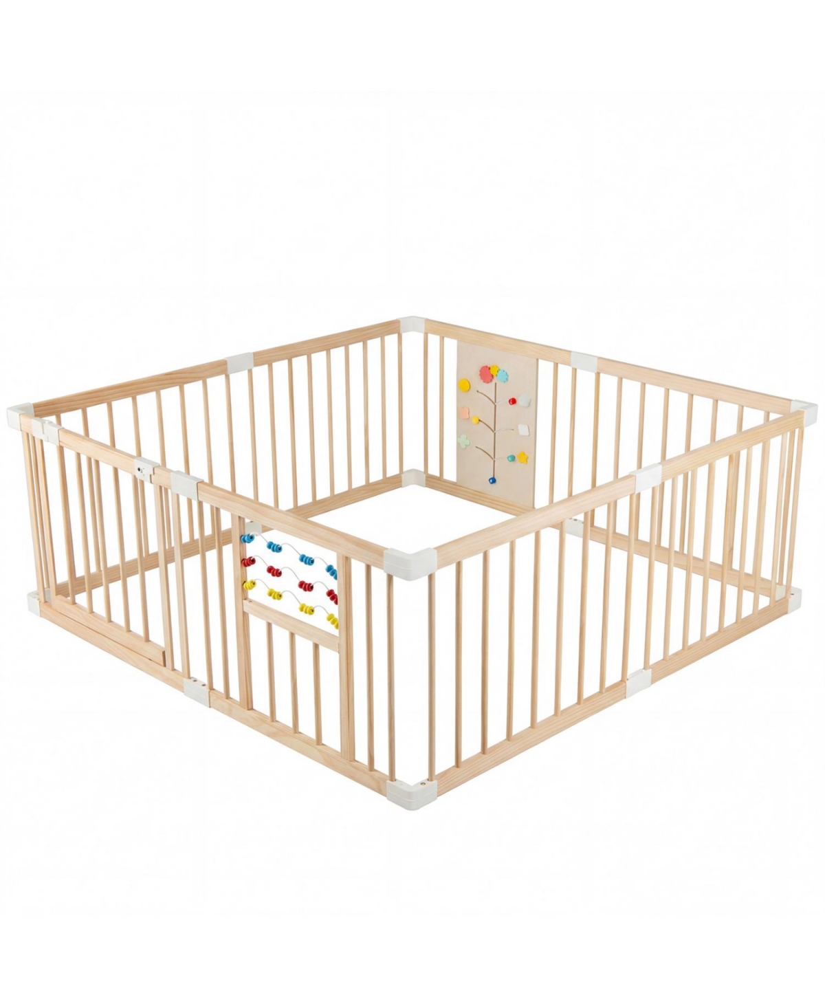 Slickblue Large Adjustable Wooden Playpen for Babies, Infants and Toddlers