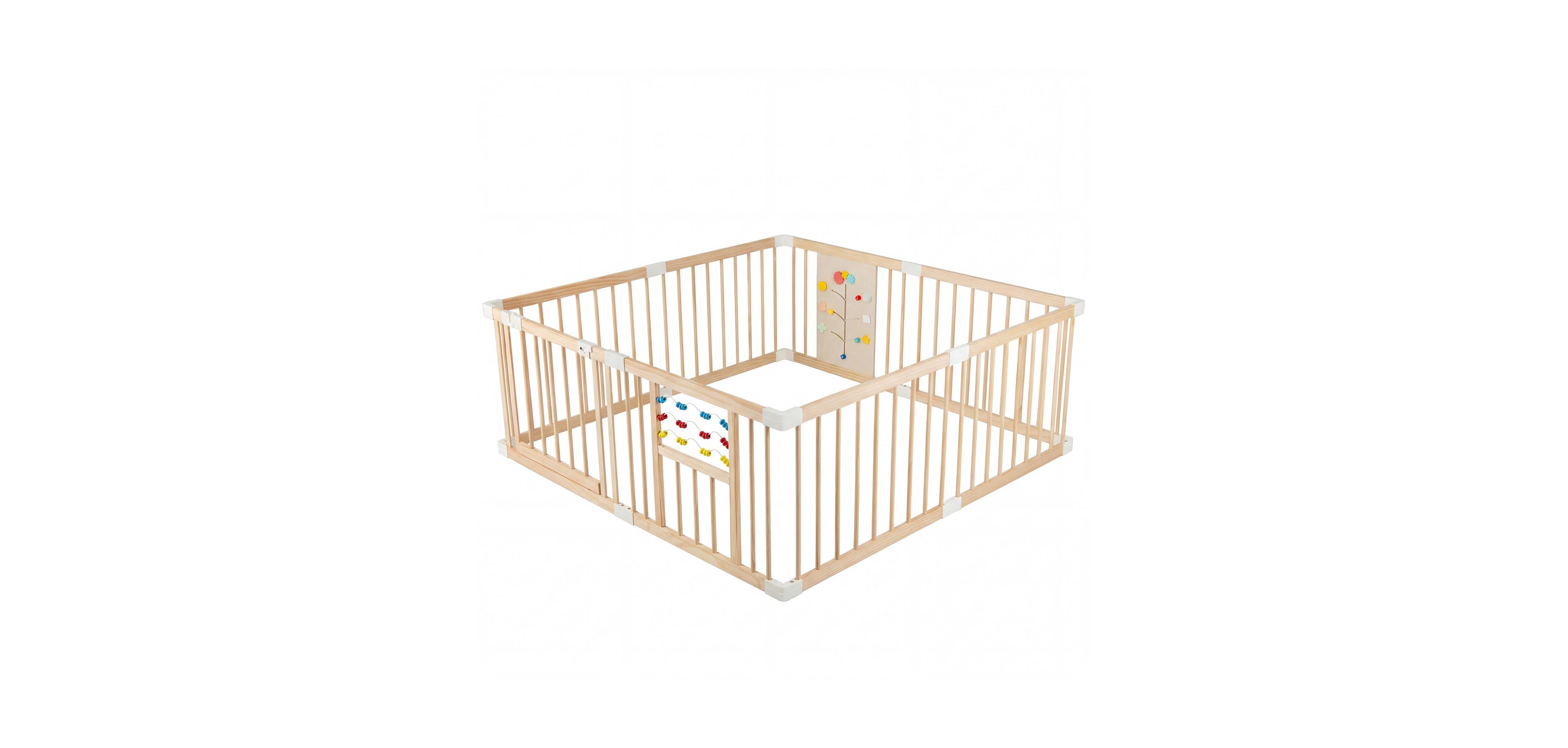 Slickblue Large Adjustable Wooden Playpen for Babies, Infants and Toddlers