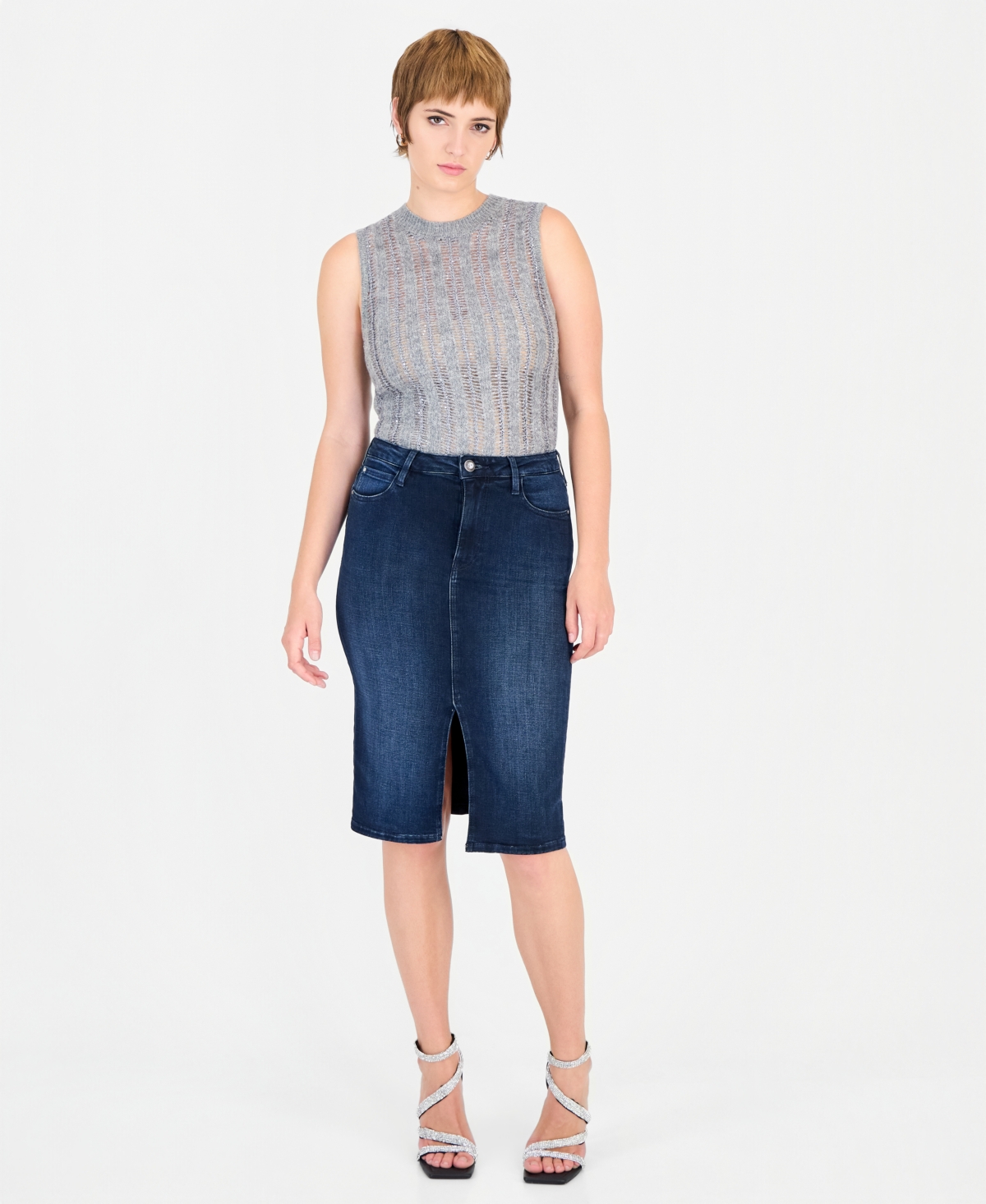 Guess Women's Millie Longuette High-Waisted Denim Knee-Length Skirt