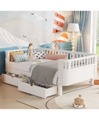  Twin Size Wood Platform Bed with Rails for Kids