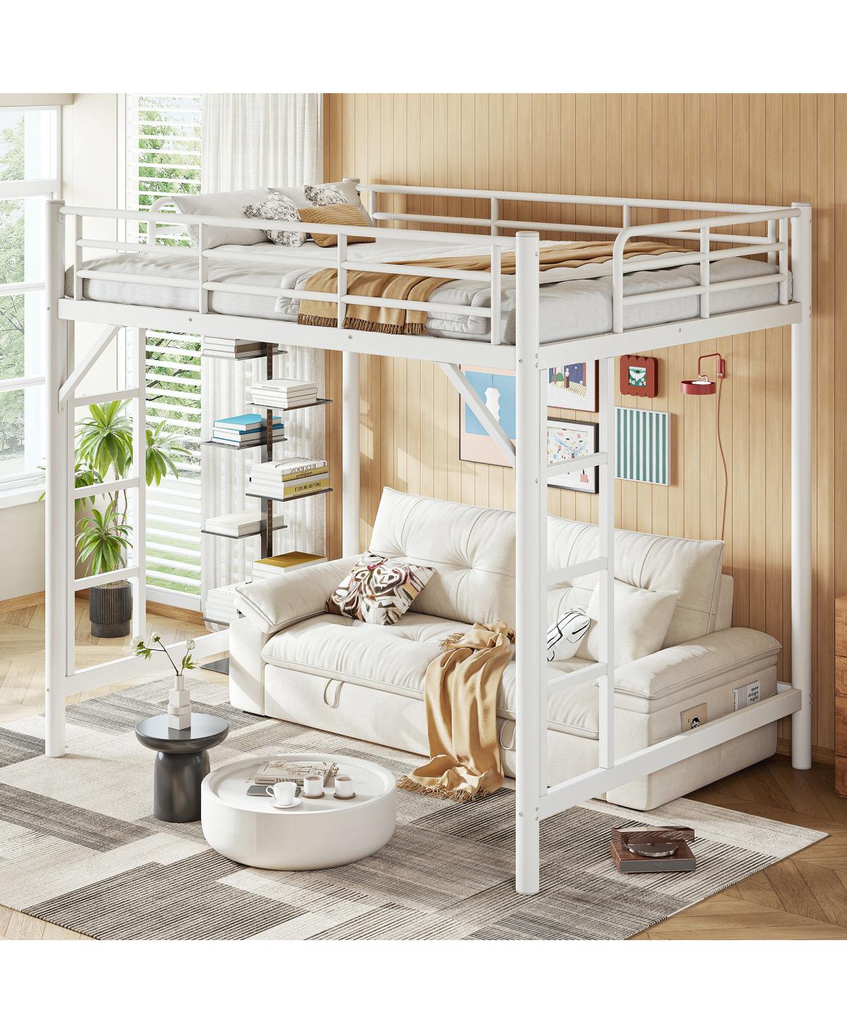 Streamdale Furniture Full Size Metal Loft Bed with Ladder and Guardrails