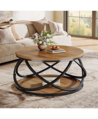 2-Tier Round Coffee Table, 31.5" Circle Center Table for Living Room, Small Space