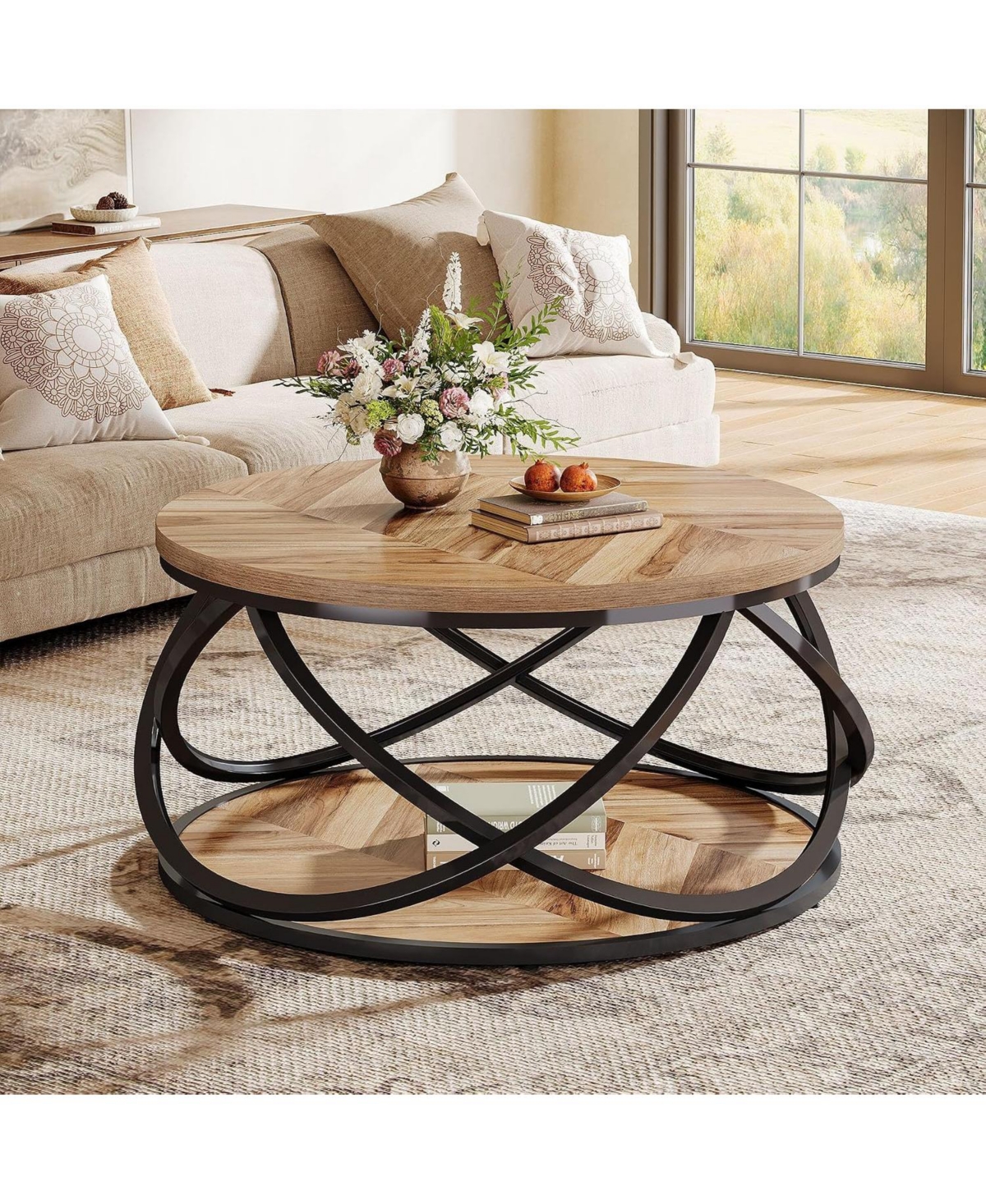Tribesigns 2-Tier Round Coffee Table, 31.5" Circle Center Table for Living Room, Small Space