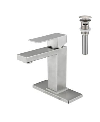 Single Handle Bathroom Sink Faucet, Stainless Steel Vanity Faucet with Pop-Up Drain and Overflow