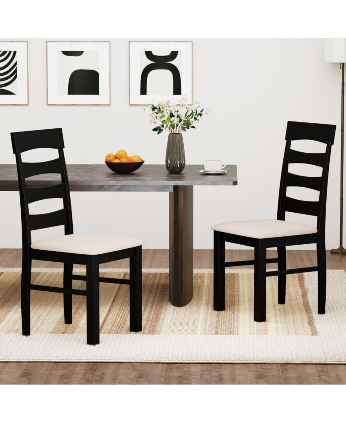 Sugift High Back Dining Room Chairs Set of 2 with Padded Seats and Hollowed Backrest Faux Linen Upholstery