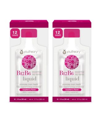 Vitamin B12 B6, Daily Energy and Brain Support Supplement, Liquid Raspberry Flavor, 1 Ounce Single Serving Packets, 12 Count Pack of 2
