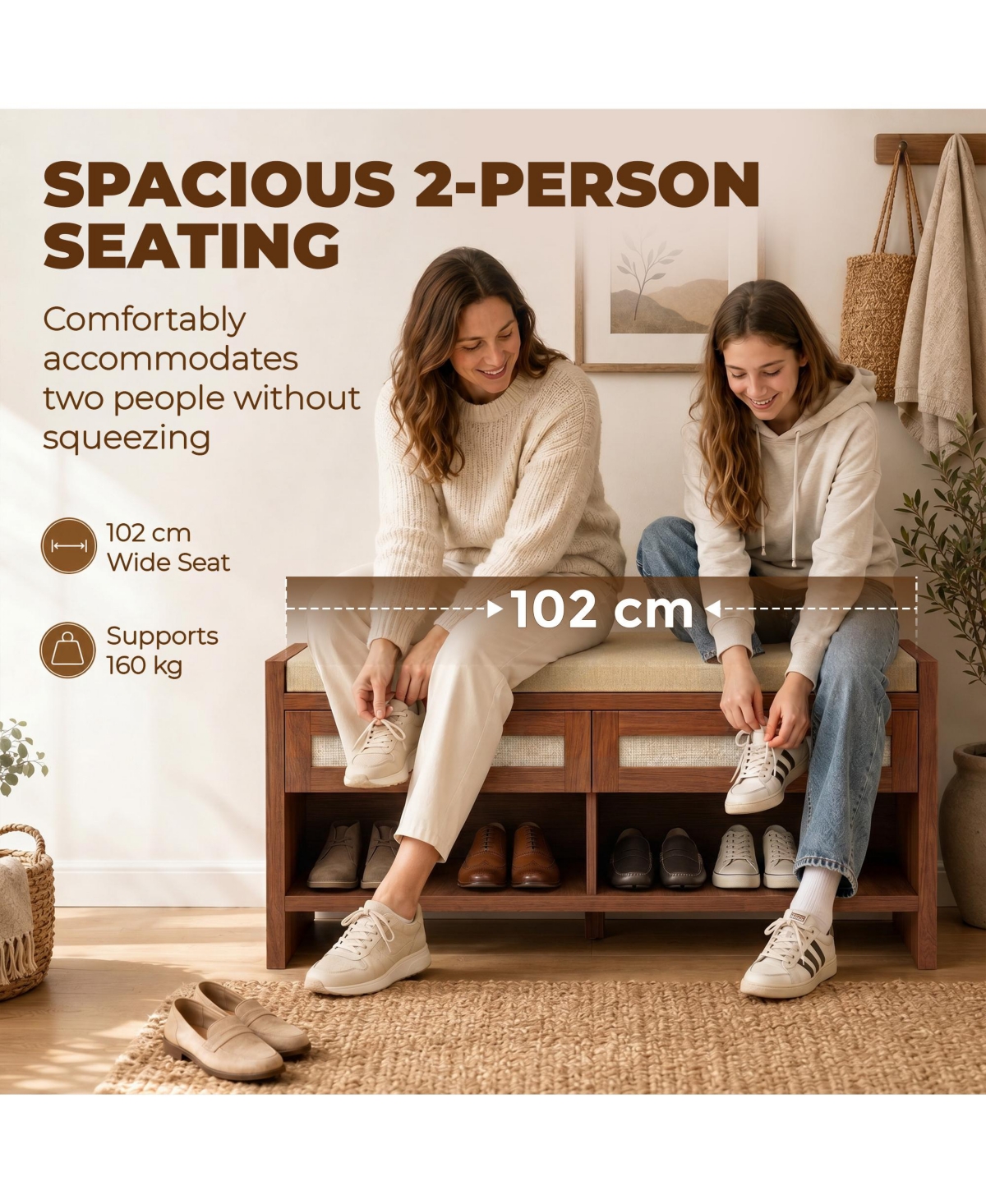Homcom Shoe Bench with Cushioned Seat 108 cm