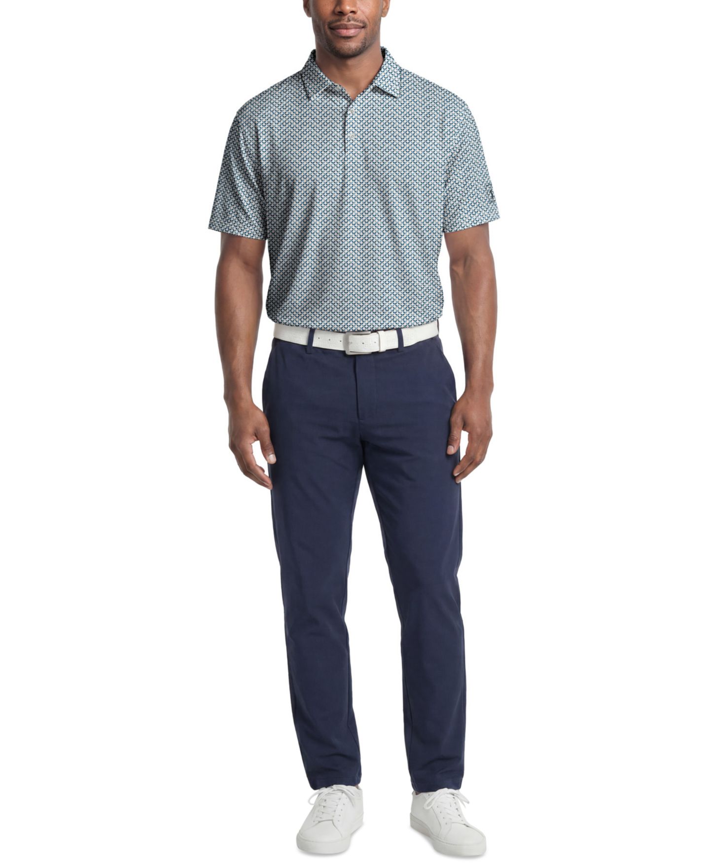 Мужское поло PGA TOUR Classic Geometric Print Regular-Fit Polo Shirt, цвет: Яркий белый — фото 2