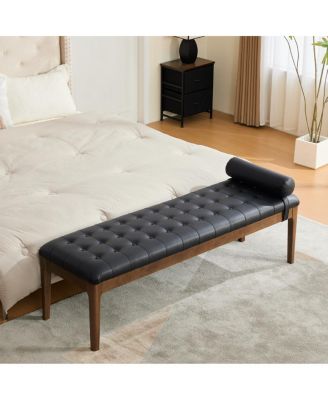 66" Upholstered Tufted End of Bed Bench with Headrest