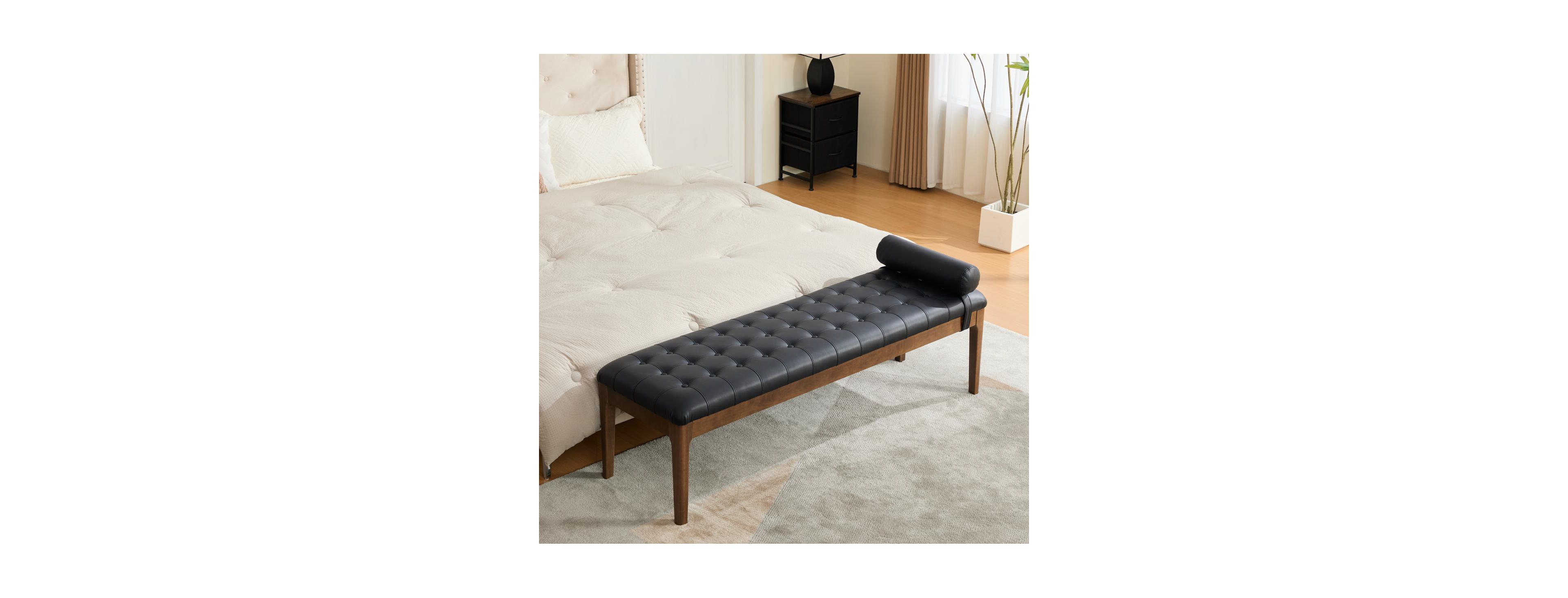 Streamdale Furniture 66" Upholstered Tufted End of Bed Bench with Headrest