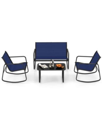 4 Piece Patio Rocking Set with Glass
