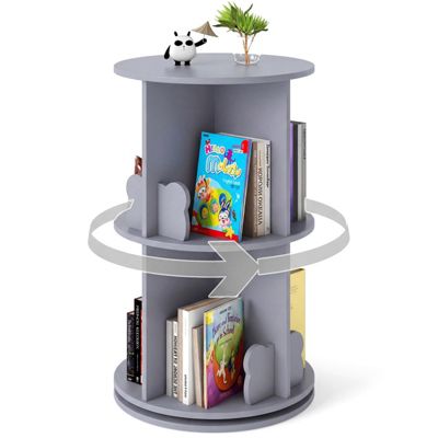 2-Tier Rotating Kids Bookshelf 360-Degree Spinning Storage Rack with Bear Baffles