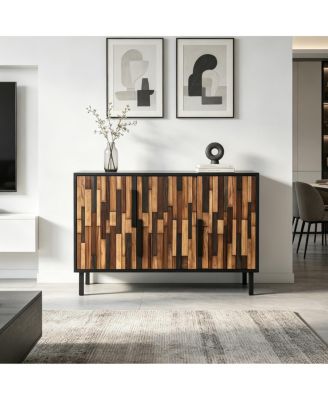 47.24" Sideboard With Straight Wood Pattern, Modern Accent Cabinet