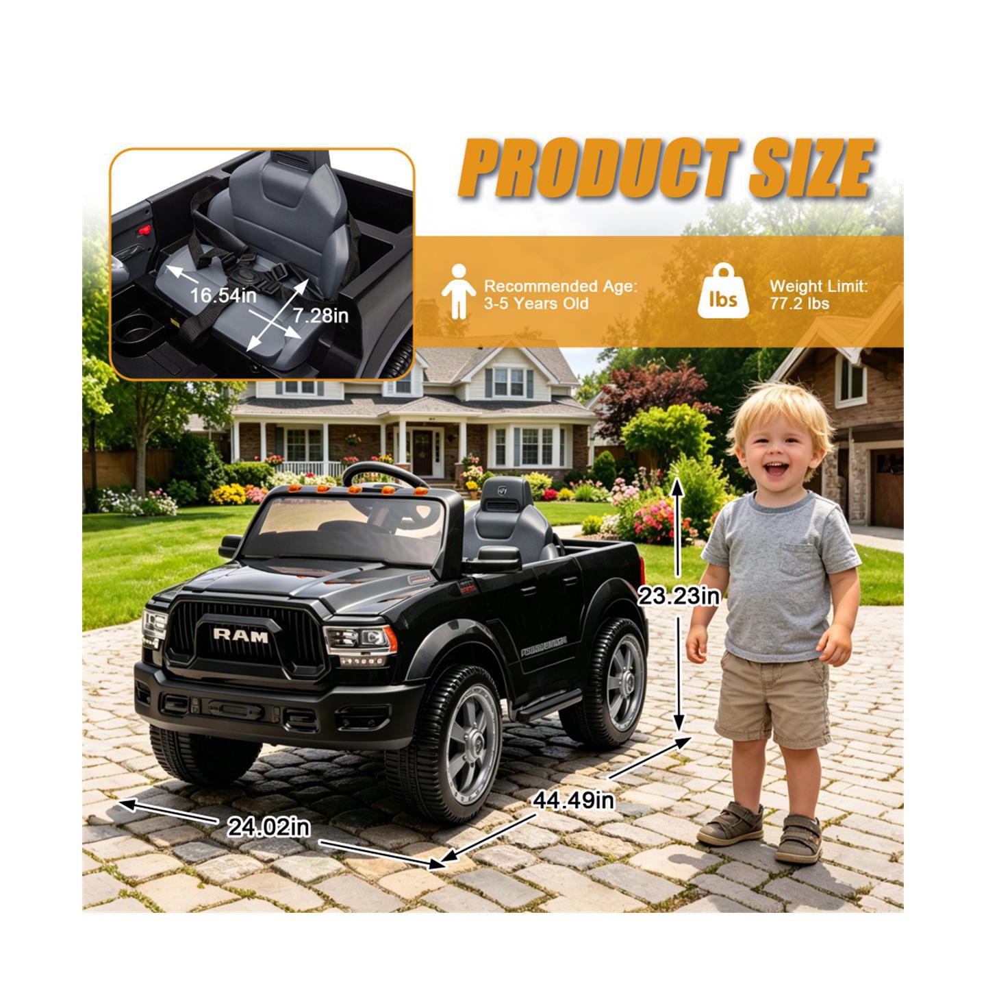 Детская игрушка YOBTOP 2500 Electric Pickup Truck with Parent Remote Control, 77.2 lb. Capacity, 3–5 лет, цвет: Чёрный — фото 2