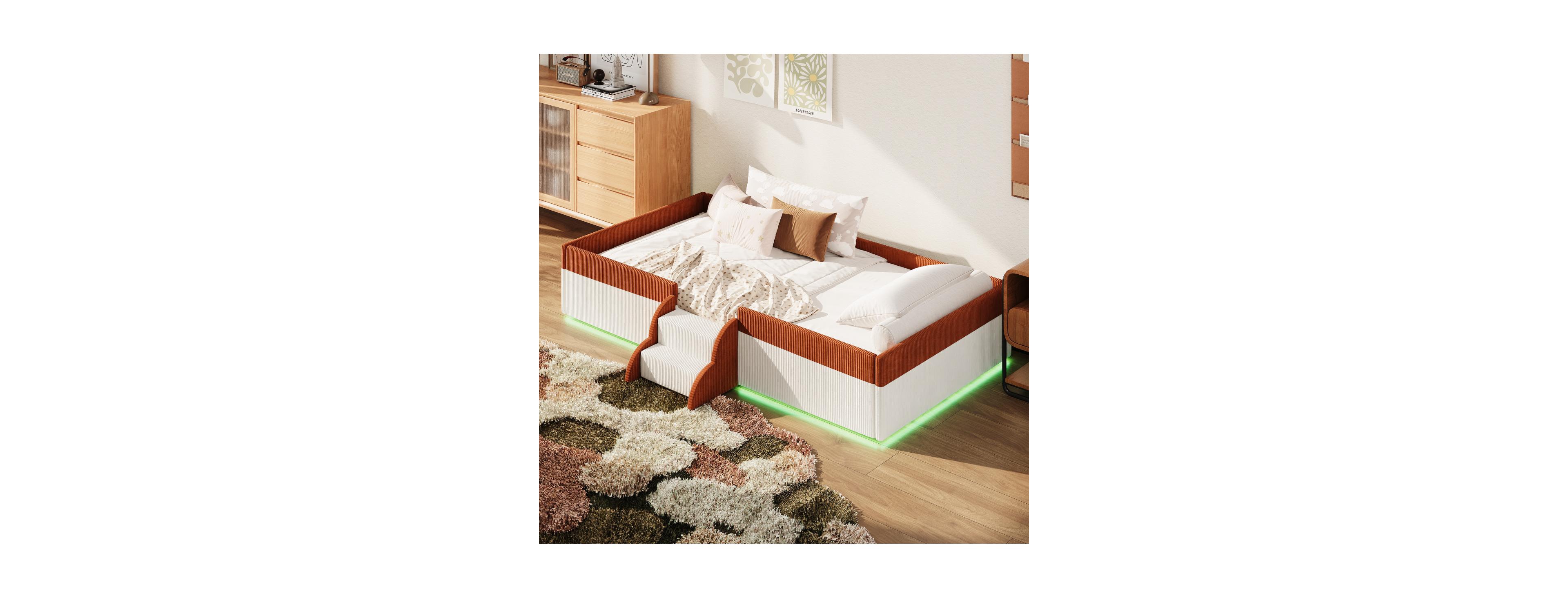 Streamdale Furniture Twin Upholstered Floor Bed with Fence