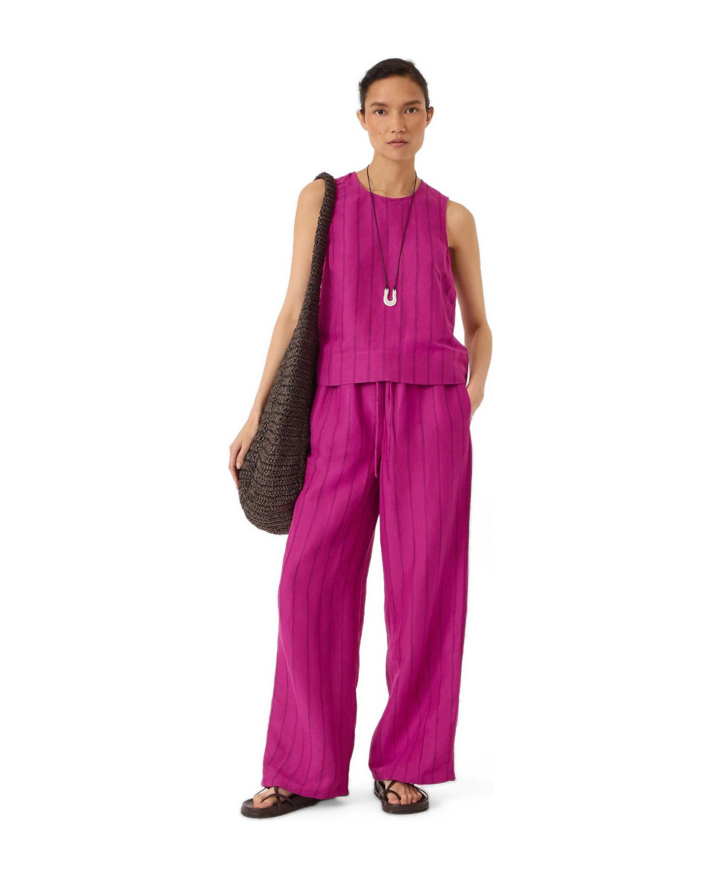 Женский топ Hush Vera Stripe Linen-Blend Sleeveless Shell, цвет: Орхидея полосатый розовый — фото 2