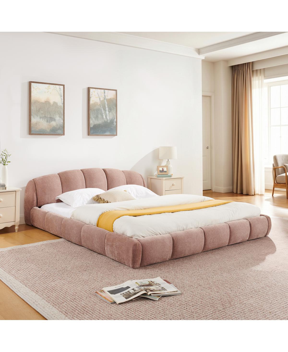 Streamdale Furniture Queen Size Chenille Upholstered Curved Platform Bed